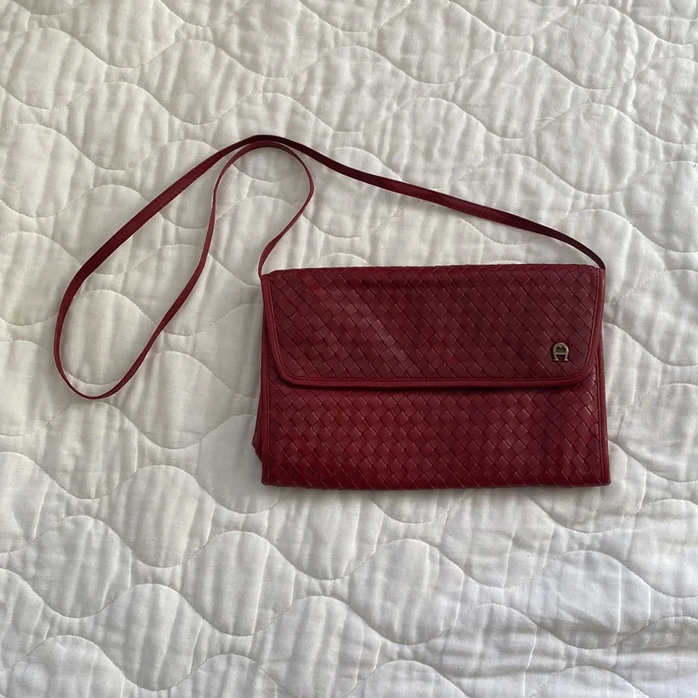 Vintage 80s leather Etienne Aigner woven leather clutch purse - Picture 2 of 5